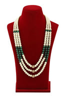 Classic Cream And Dark Green Layered Moti Mala