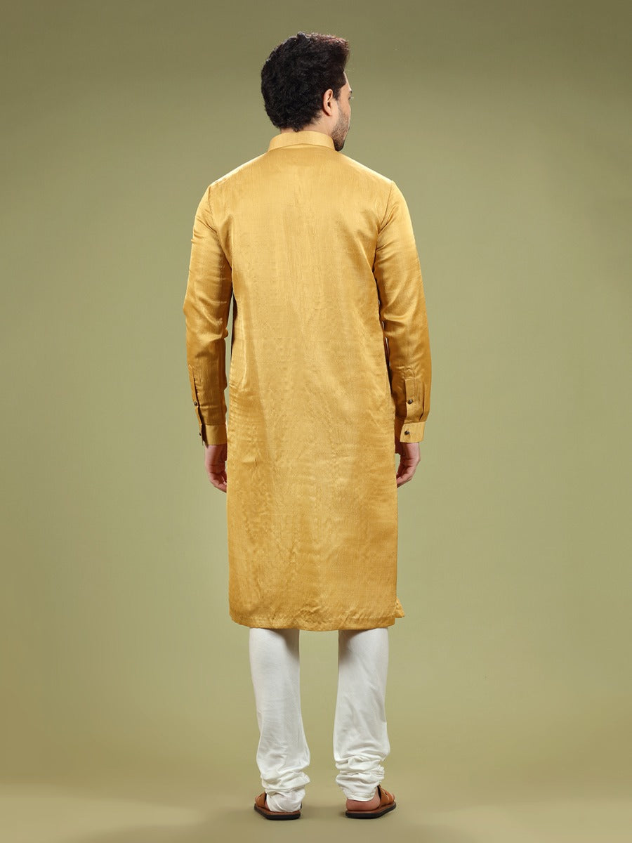 Mustard Yellow Blended Silk Casual Kurta Set