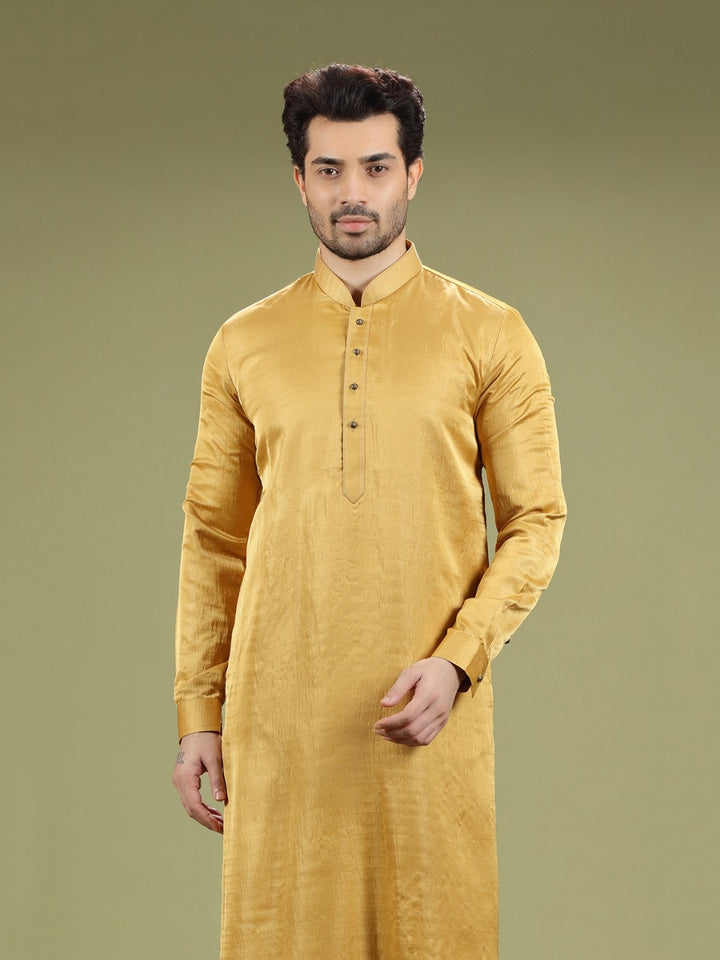 Mustard Yellow Blended Silk Casual Kurta Set