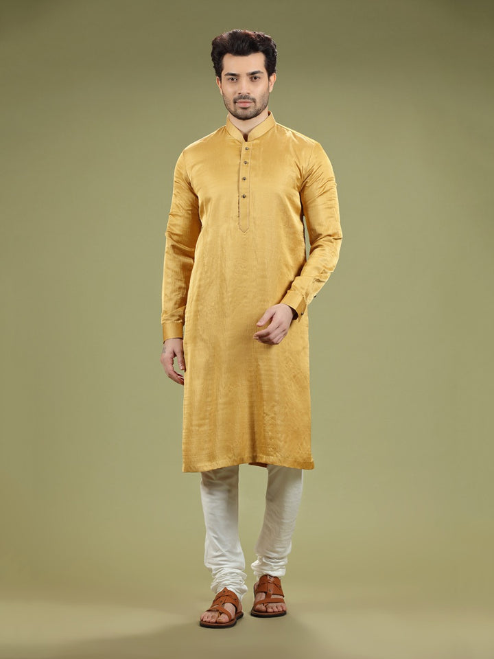 Mustard Yellow Blended Silk Casual Kurta Set