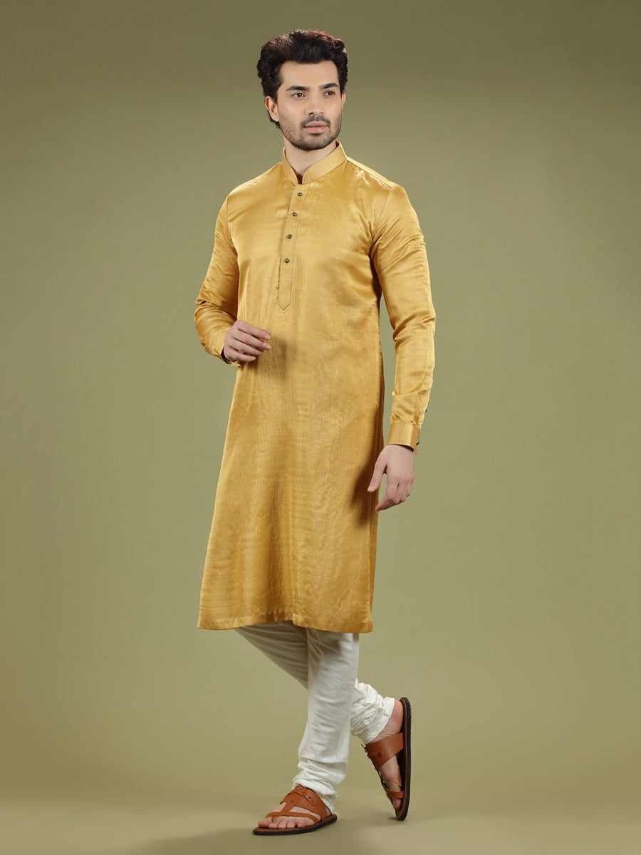 Mustard Yellow Blended Silk Casual Kurta Set