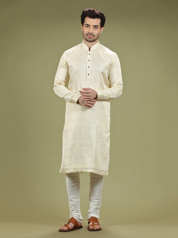 Classic Cream Blended Silk Casual Kurta Set