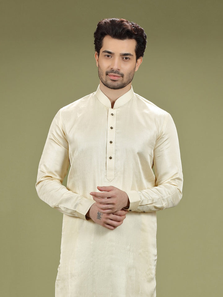 Classic Cream Blended Silk Casual Kurta Set