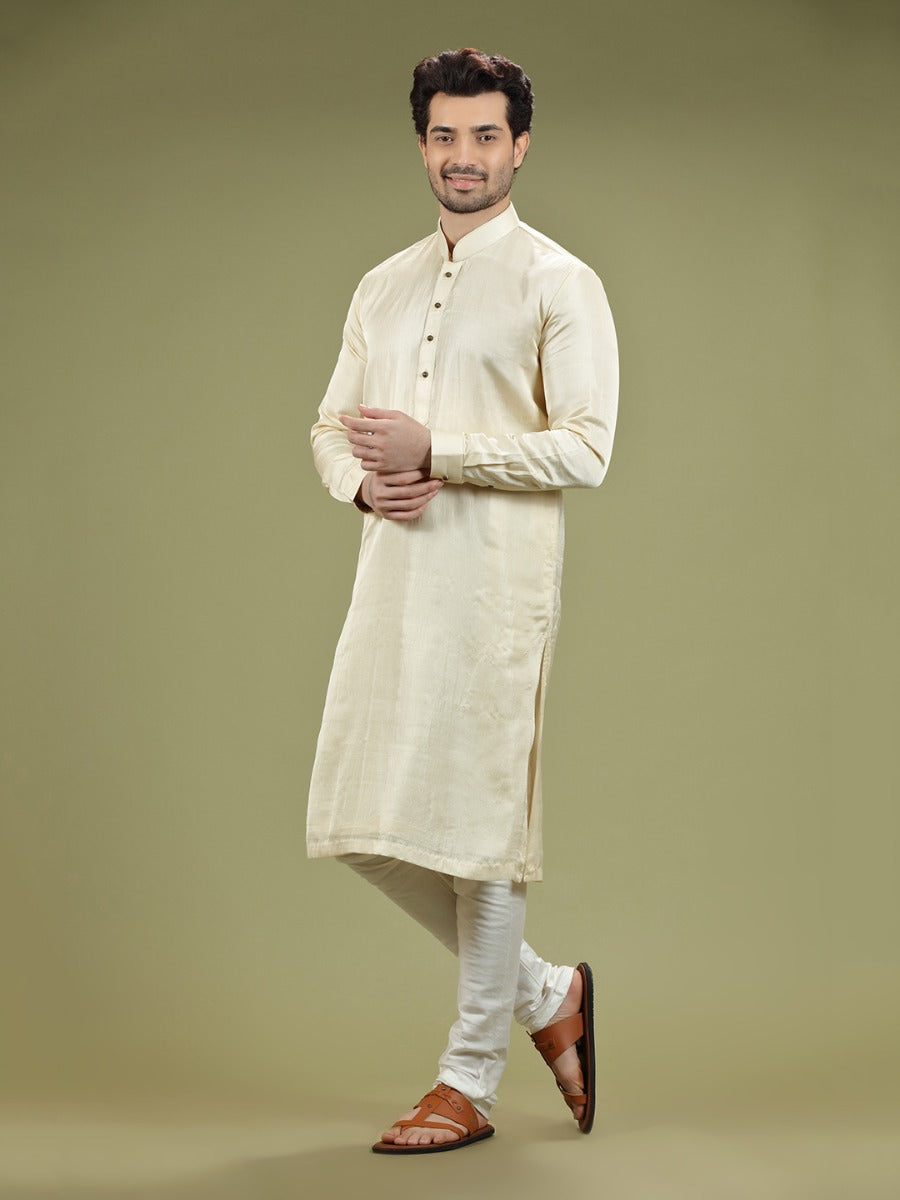 Classic Cream Blended Silk Casual Kurta Set