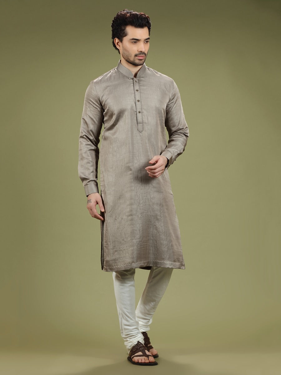 Slate Grey Blended Silk Casual Kurta Set