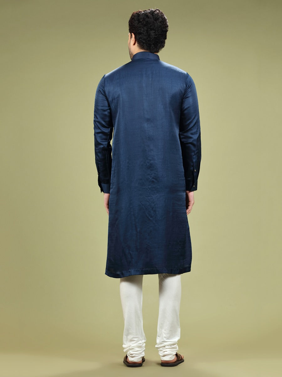 Cosmic Navy Blue Blended Silk Casual Kurta Set