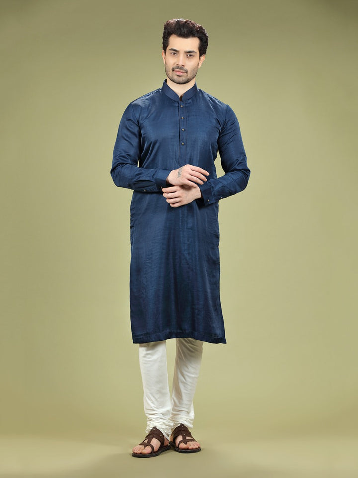 Cosmic Navy Blue Blended Silk Casual Kurta Set