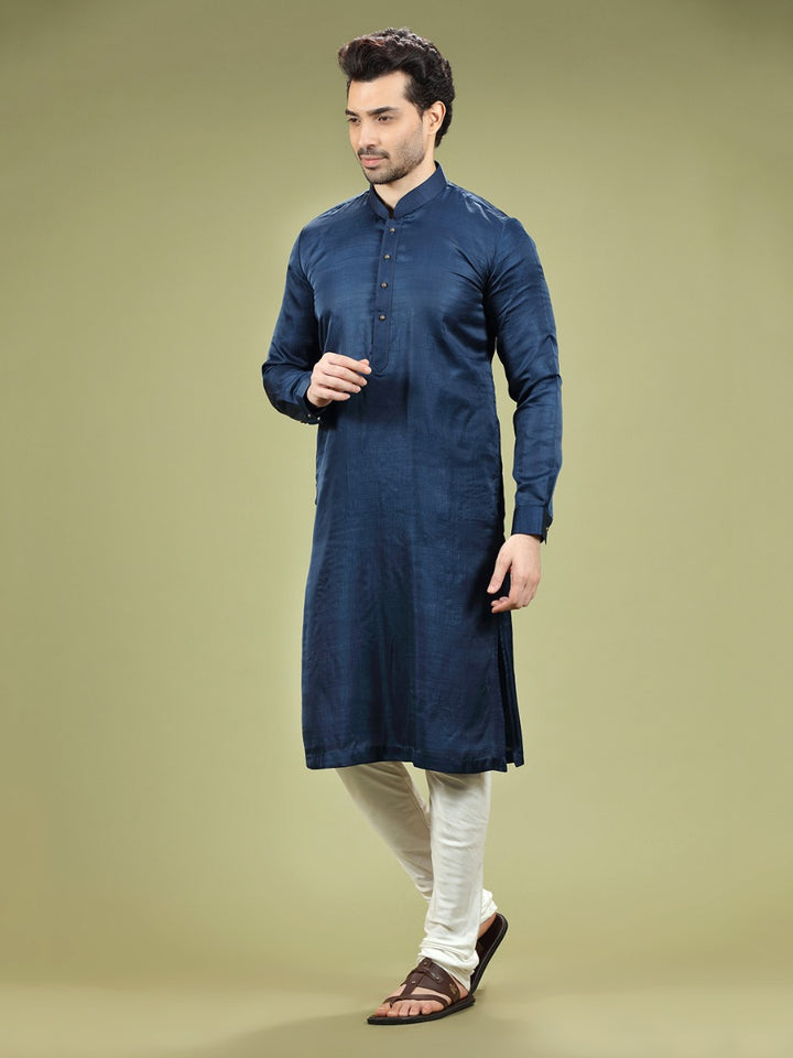 Cosmic Navy Blue Blended Silk Casual Kurta Set