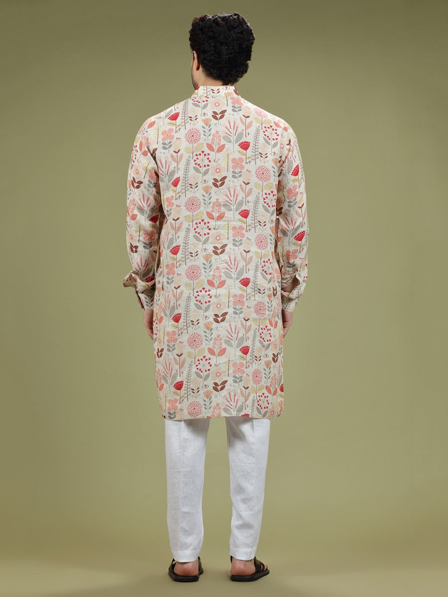 Floral Printed Linen Cotton Kurta Set