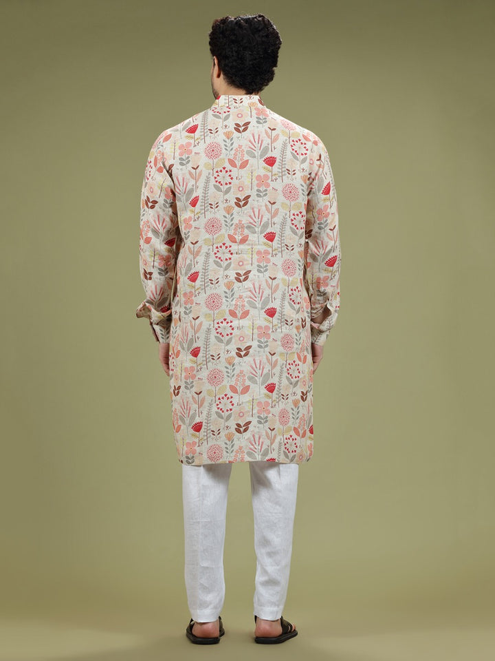 Floral Printed Linen Cotton Kurta Set