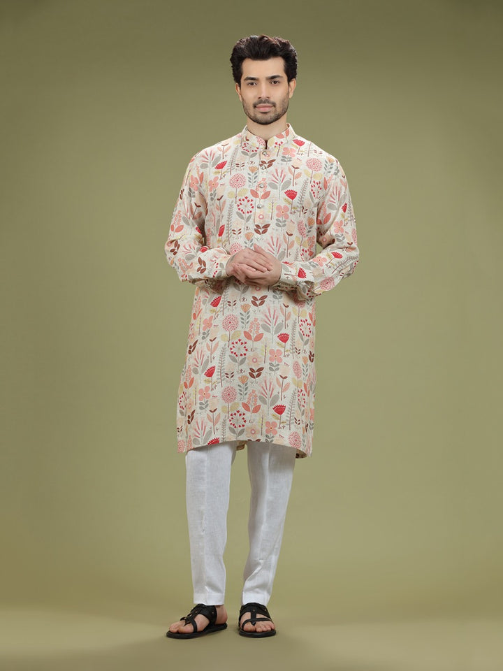 Floral Printed Linen Cotton Kurta Set