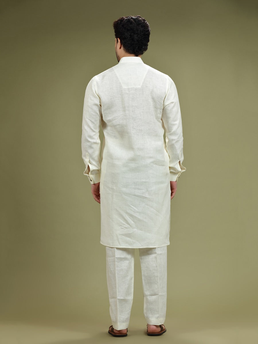 Cloudy White Casual Linen Kurta Set