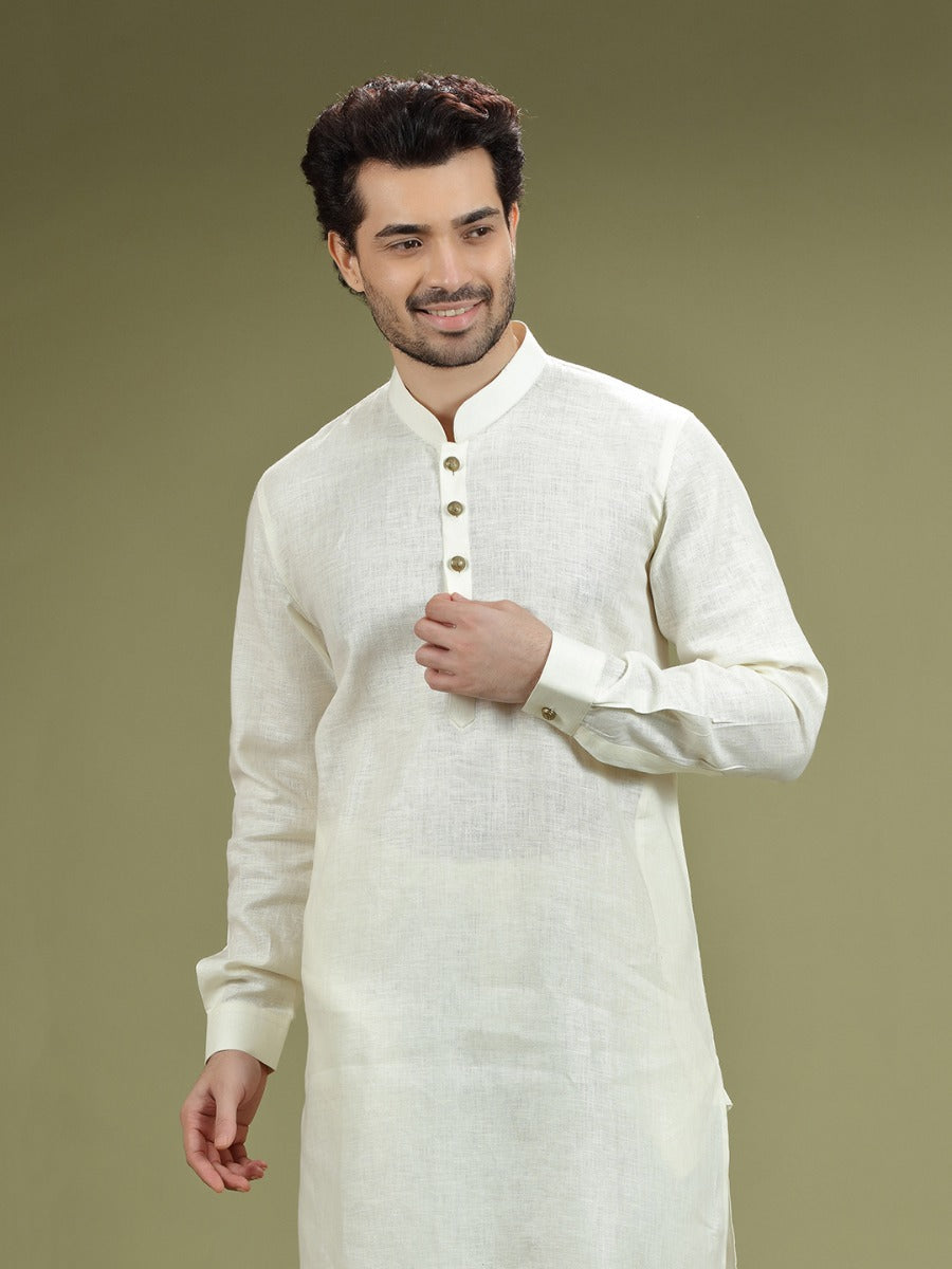 Cloudy White Casual Linen Kurta Set