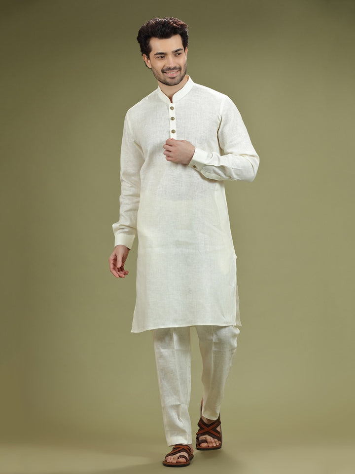 Cloudy White Casual Linen Kurta Set