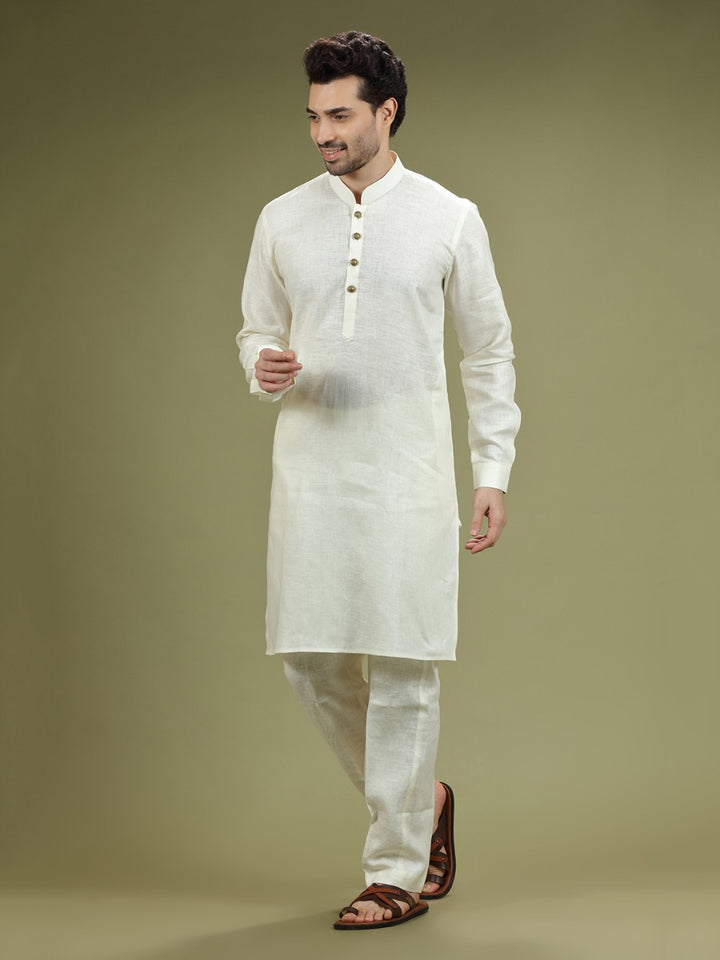 Cloudy White Casual Linen Kurta Set