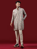 Pale Pastels Printed Blended Silk Short Kurta Set - KORANM