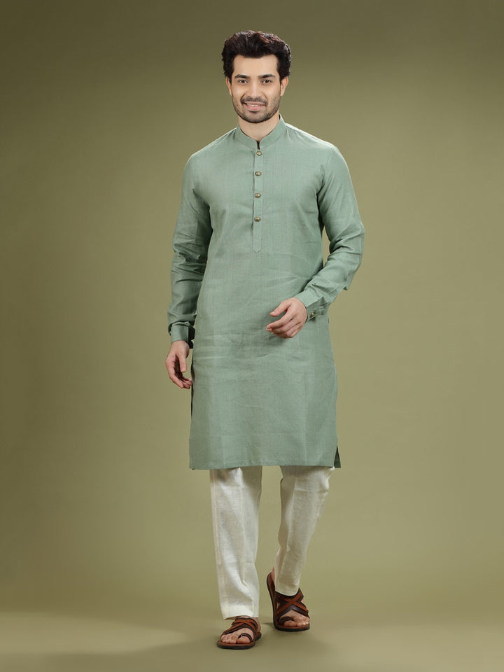 Olive Green  Casual Linen Kurta Set