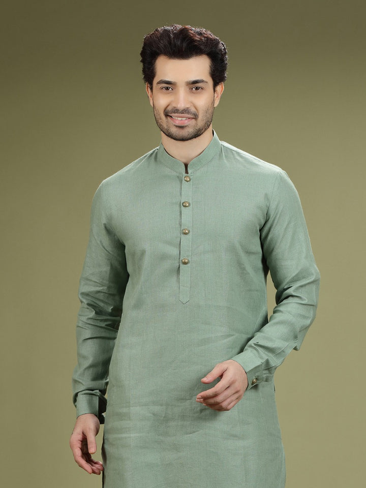 Olive Green  Casual Linen Kurta Set