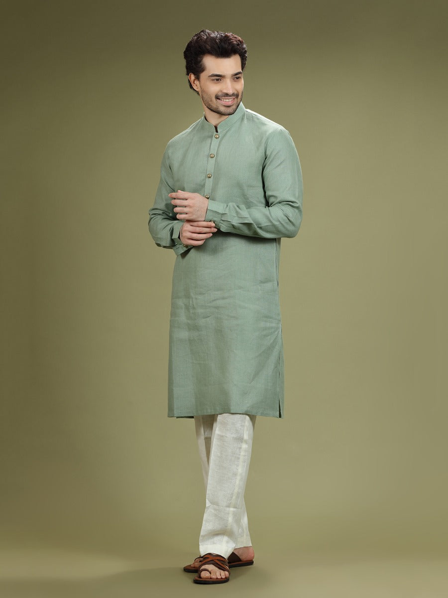 Olive Green  Casual Linen Kurta Set