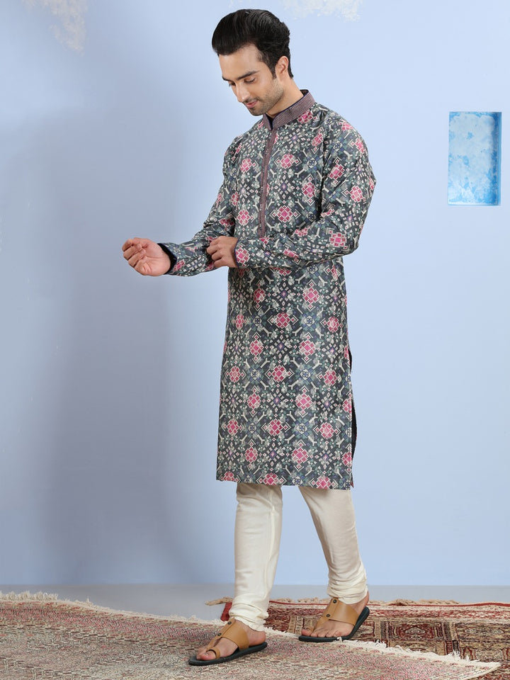 Dark Grey Patola Printed Kurta Set