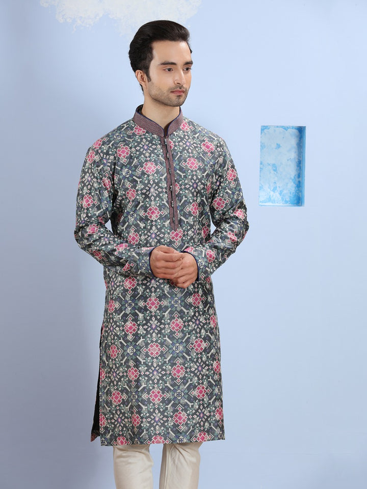 Dark Grey Patola Printed Kurta Set