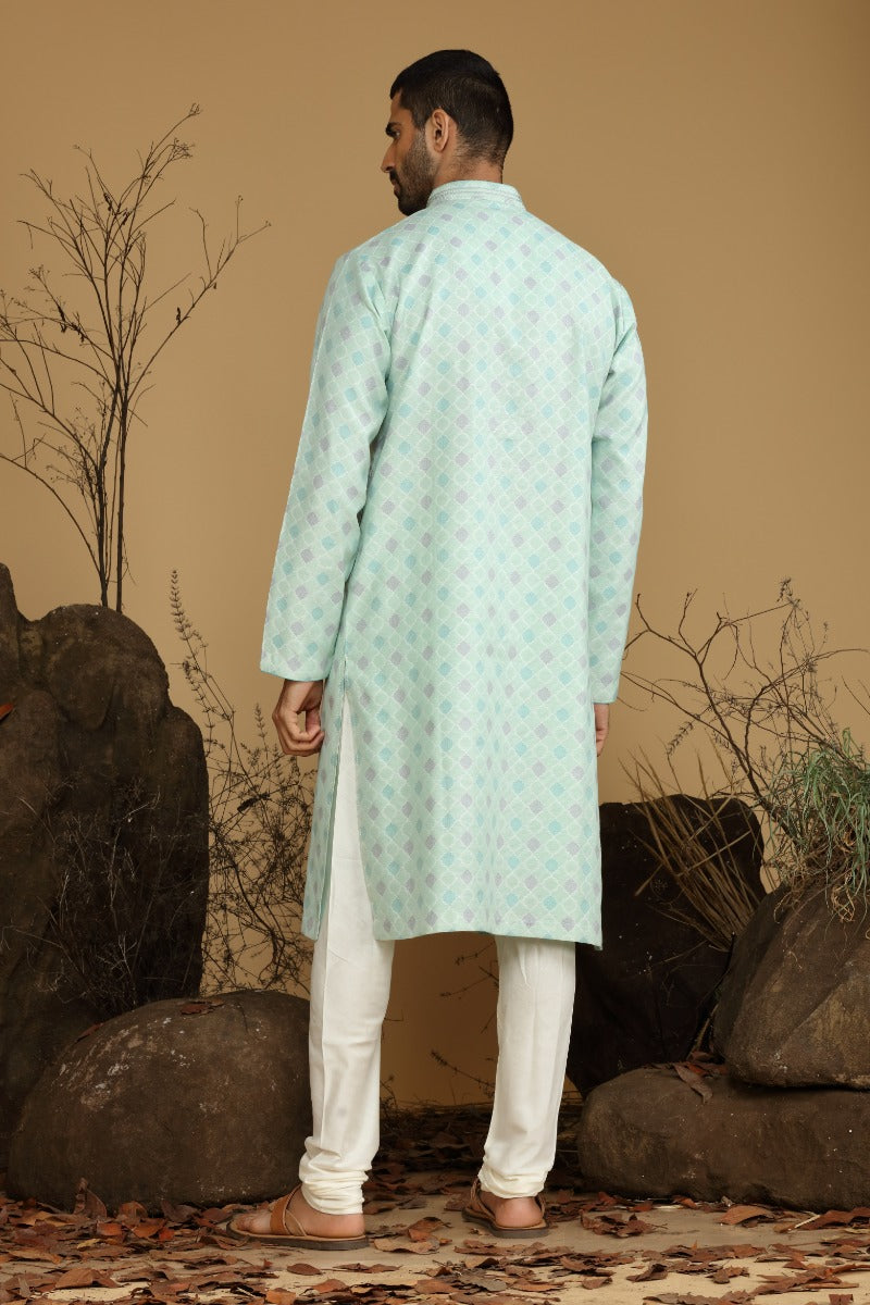 Pastel Pistachio Festive Kurta Set For Men