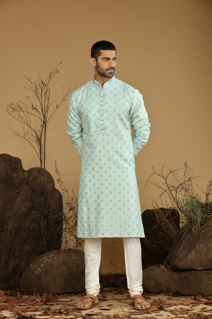 Pastel Pistachio Festive Kurta Set For Men