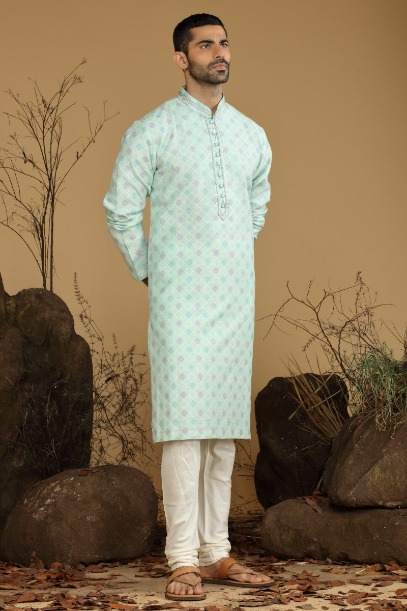 Pastel Pistachio Festive Kurta Set For Men