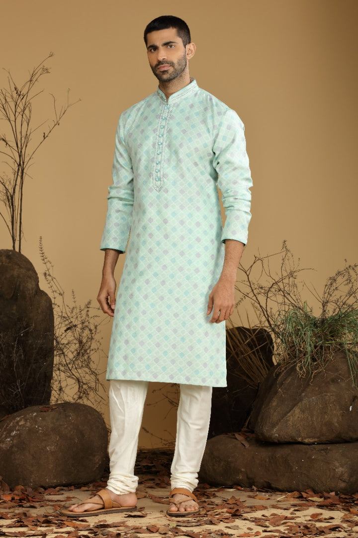 Pastel Pistachio Festive Kurta Set For Men