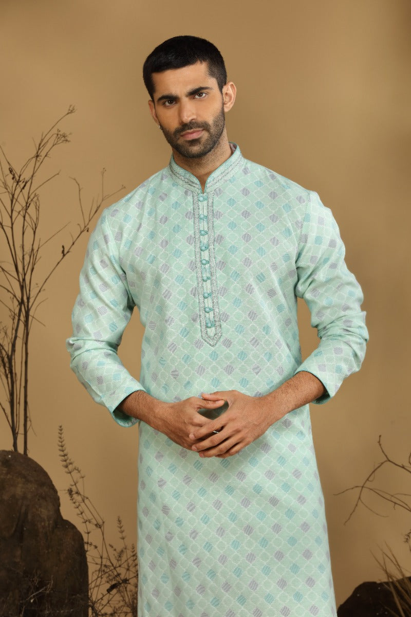 Pastel Pistachio Festive Kurta Set For Men