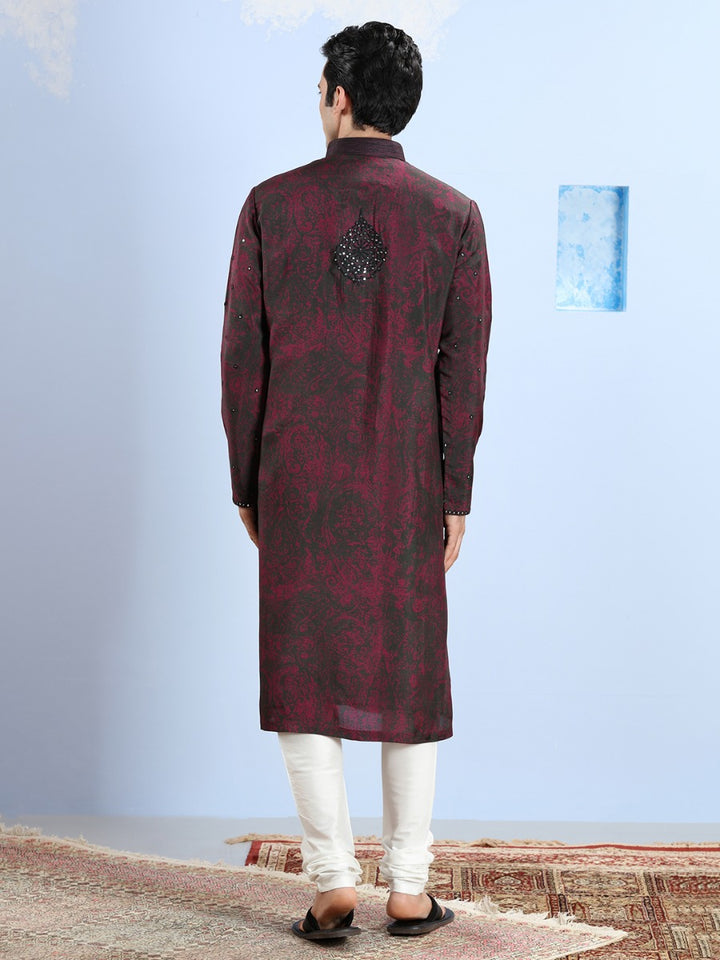 Black And Wine Tie & Dye Printed Kurta Set