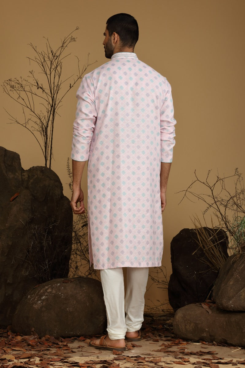 Pastel Pink Festive Kurta Pajama Set For Men