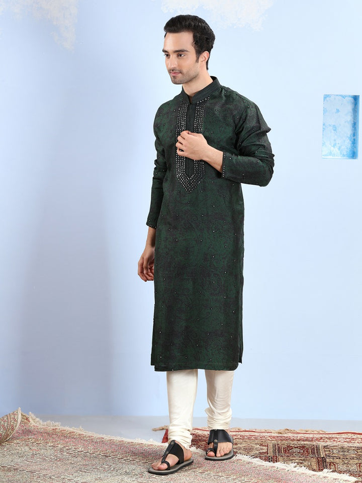 Black And Green Tie & Dye Printed Kurta Set