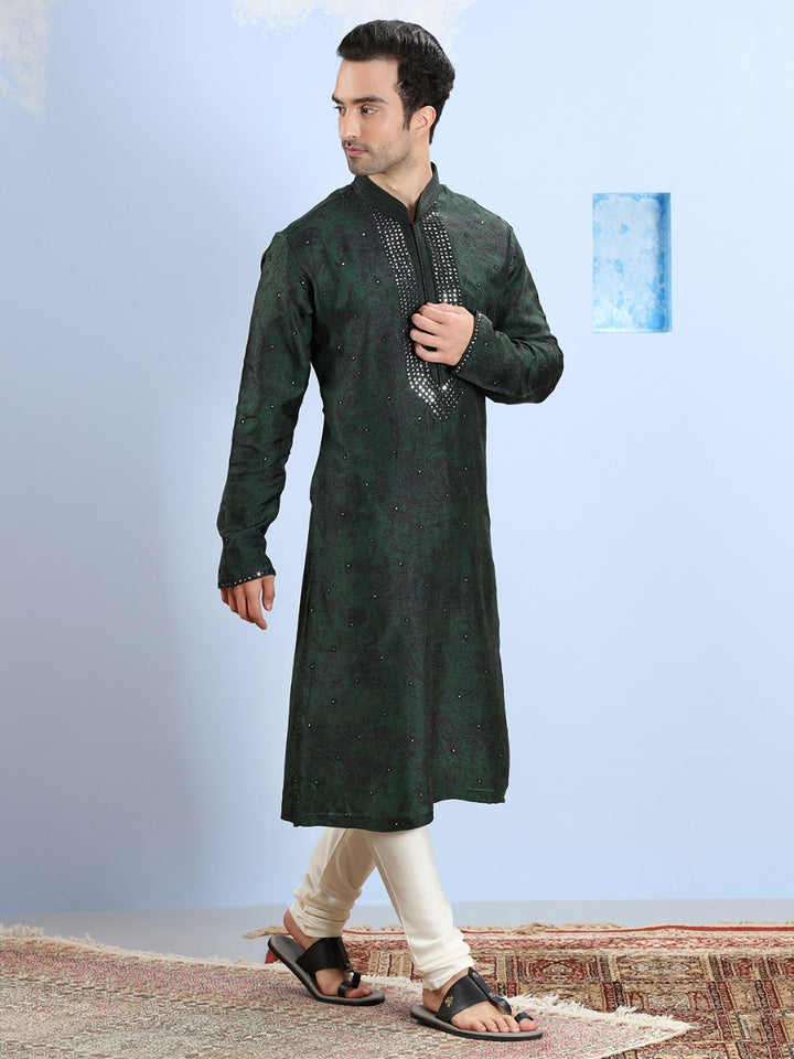 Black And Green Tie & Dye Printed Kurta Set