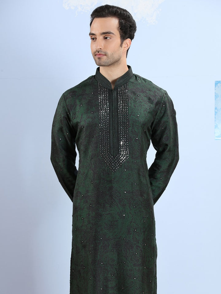 Black And Green Tie & Dye Printed Kurta Set