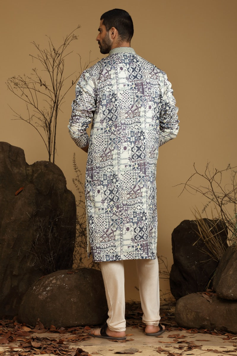 Hues Of Plum Printed Blended Silk Kurta Set