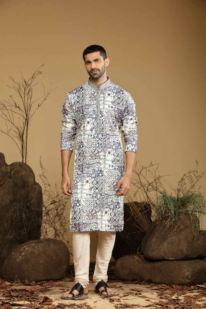 Hues Of Plum Printed Blended Silk Kurta Set