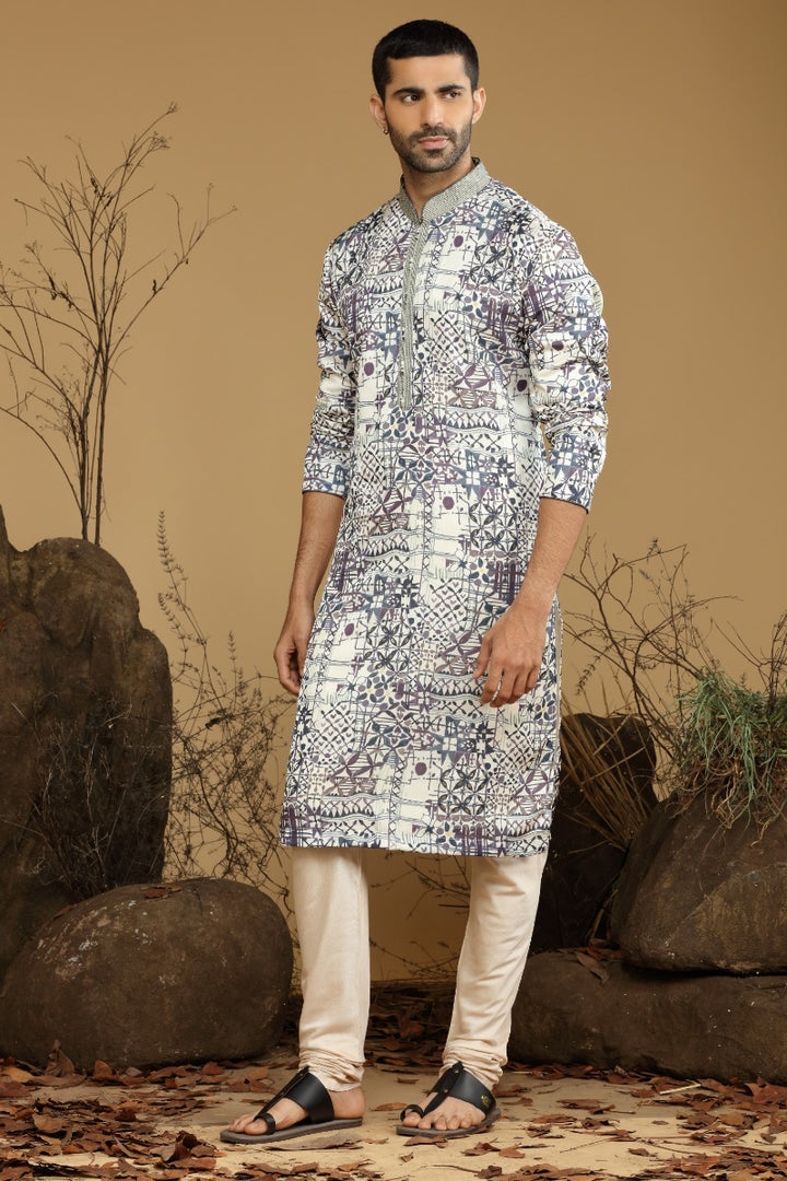 Hues Of Plum Printed Blended Silk Kurta Set