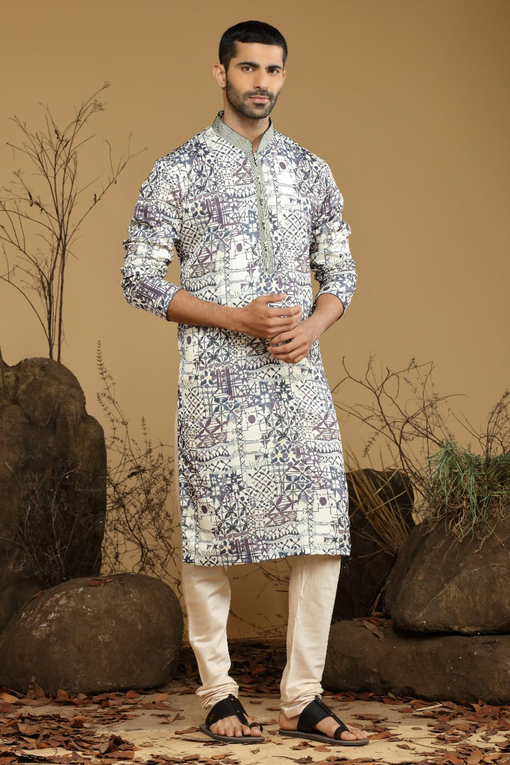 Hues Of Plum Printed Blended Silk Kurta Set