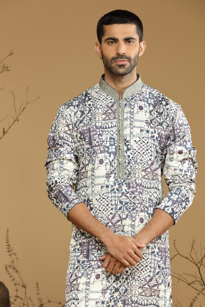 Hues Of Plum Printed Blended Silk Kurta Set