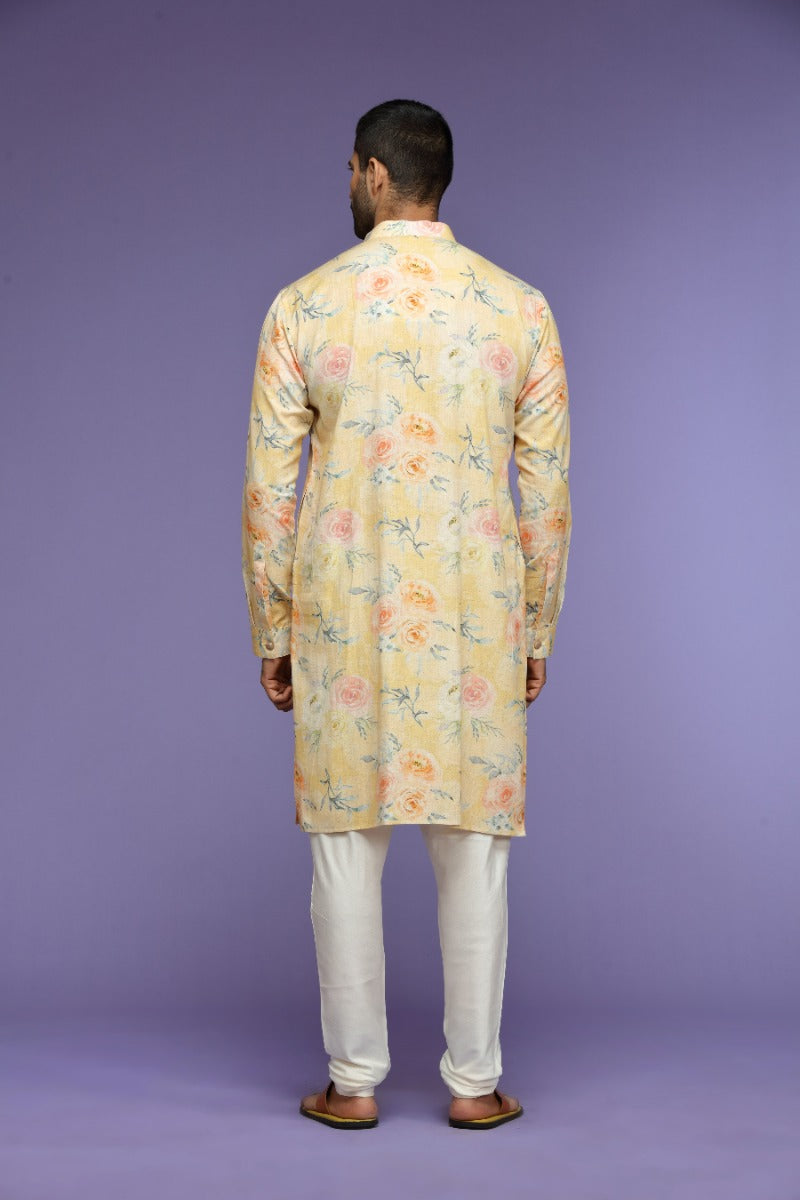 Lemon Twist Floral Printed Cotton Kurta Set