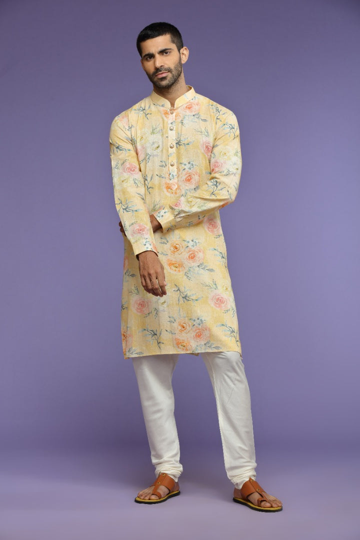 Lemon Twist Floral Printed Cotton Kurta Set