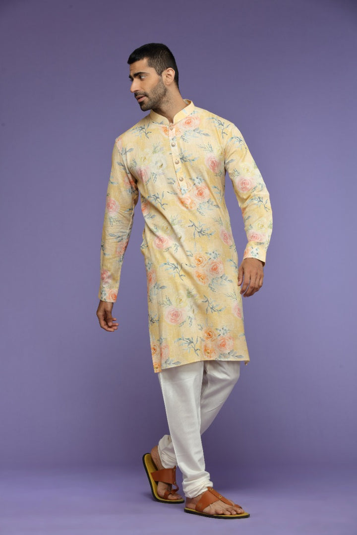 Lemon Twist Floral Printed Cotton Kurta Set