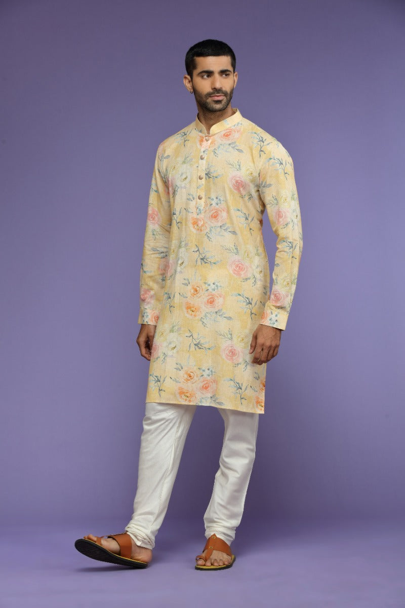 Lemon Twist Floral Printed Cotton Kurta Set