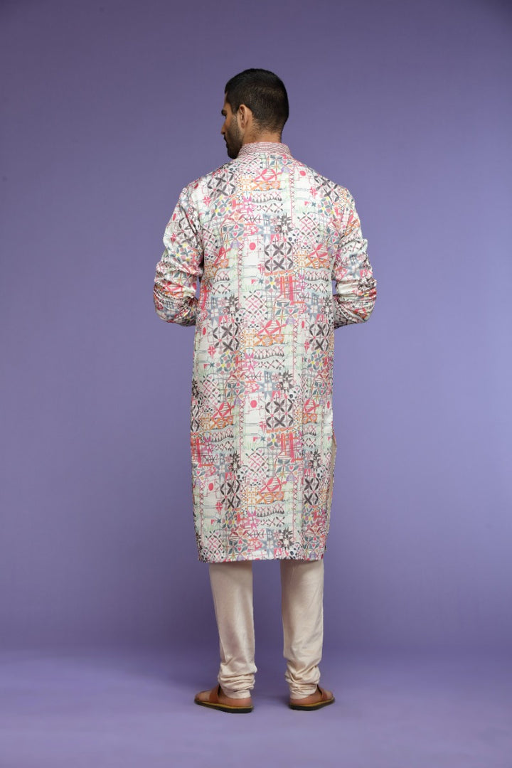 Multicolor Abstract Printed Blended Silk Kurta Set