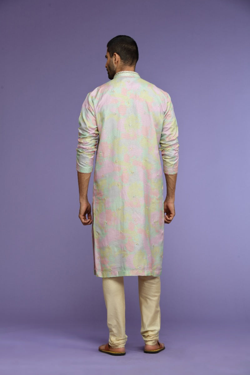 Pastel Lilac Abstract Printed Silk Kurta Set