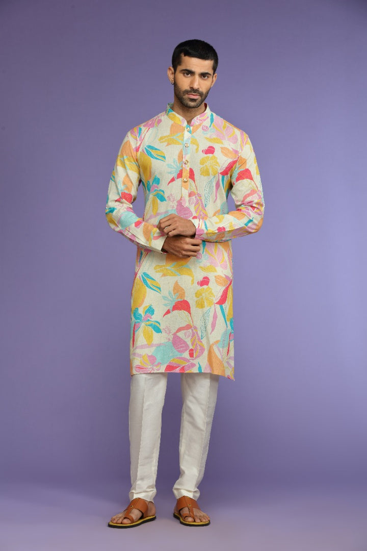 Vibrant Floral Printed Cotton Kurta Set