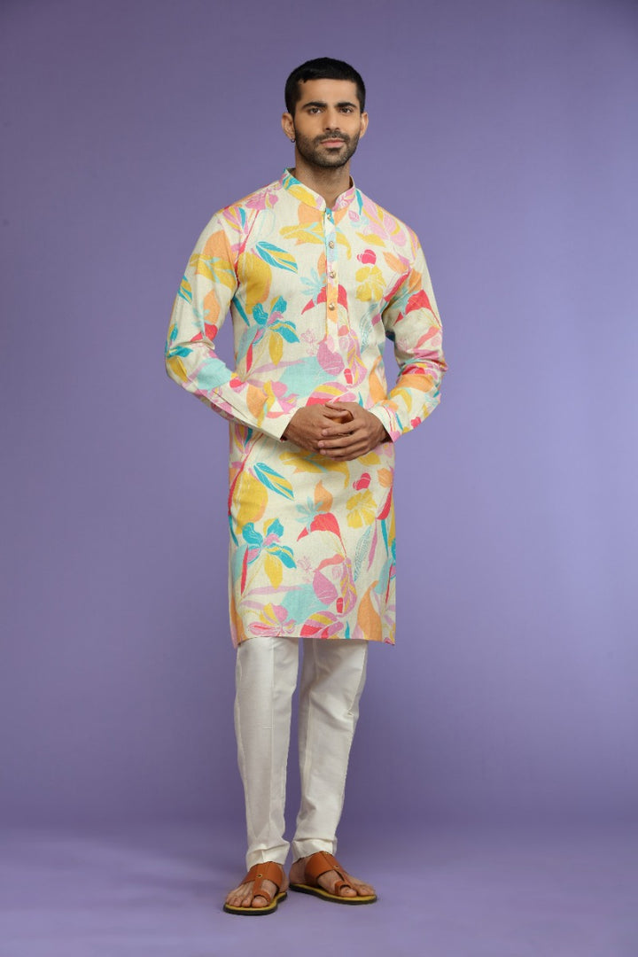 Vibrant Floral Printed Cotton Kurta Set