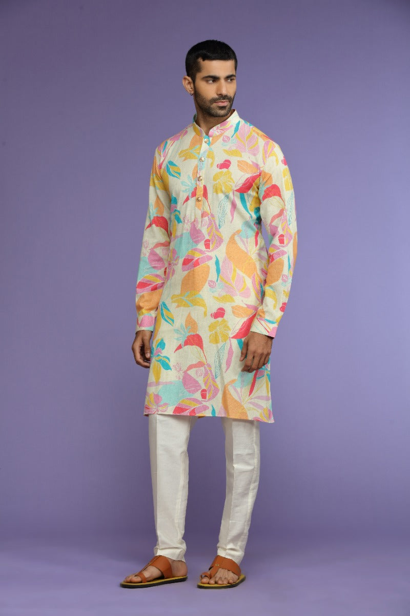 Vibrant Floral Printed Cotton Kurta Set