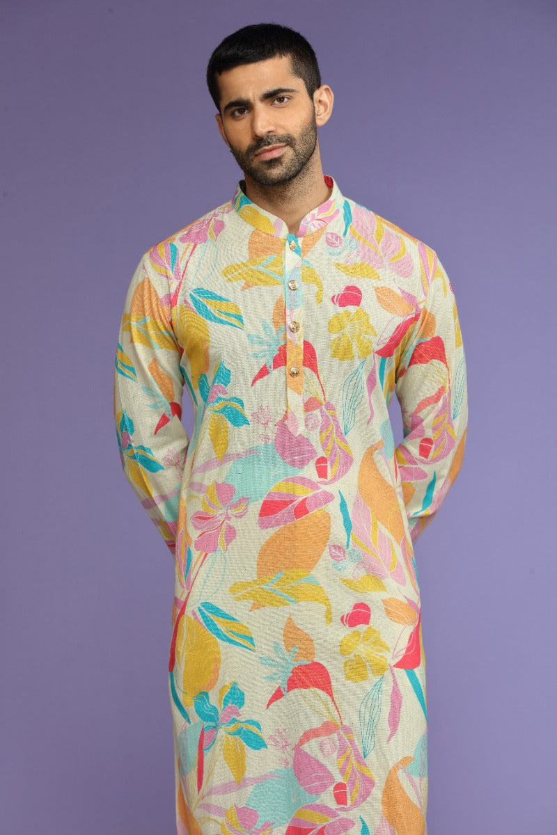 Vibrant Floral Printed Cotton Kurta Set